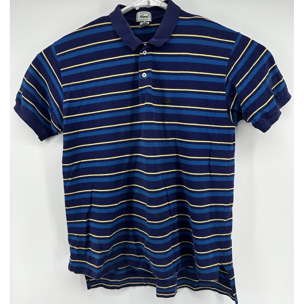 VTG Izod Lacoste Short Sleeve Multicolored Striped Polo Shirt Men's Size XL